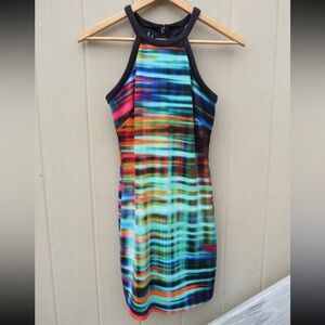 Bebe Colorful Striped Halter Body-con Dress XS